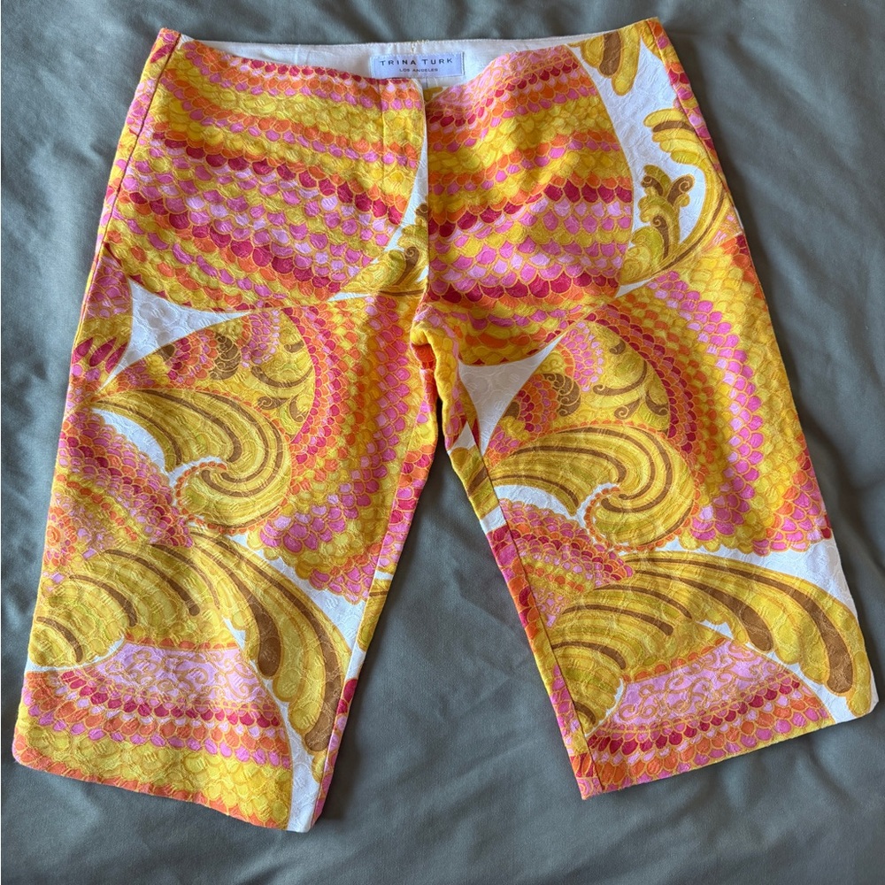 Trina Turk Yellow & Pink Swirl Print Bermuda Shorts - So Retro!